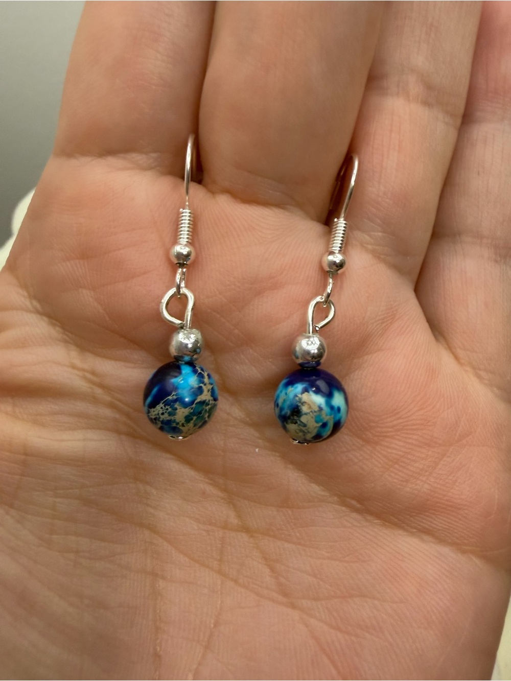 Blue Marbled Bead Drop Earrings - Women Jewelry